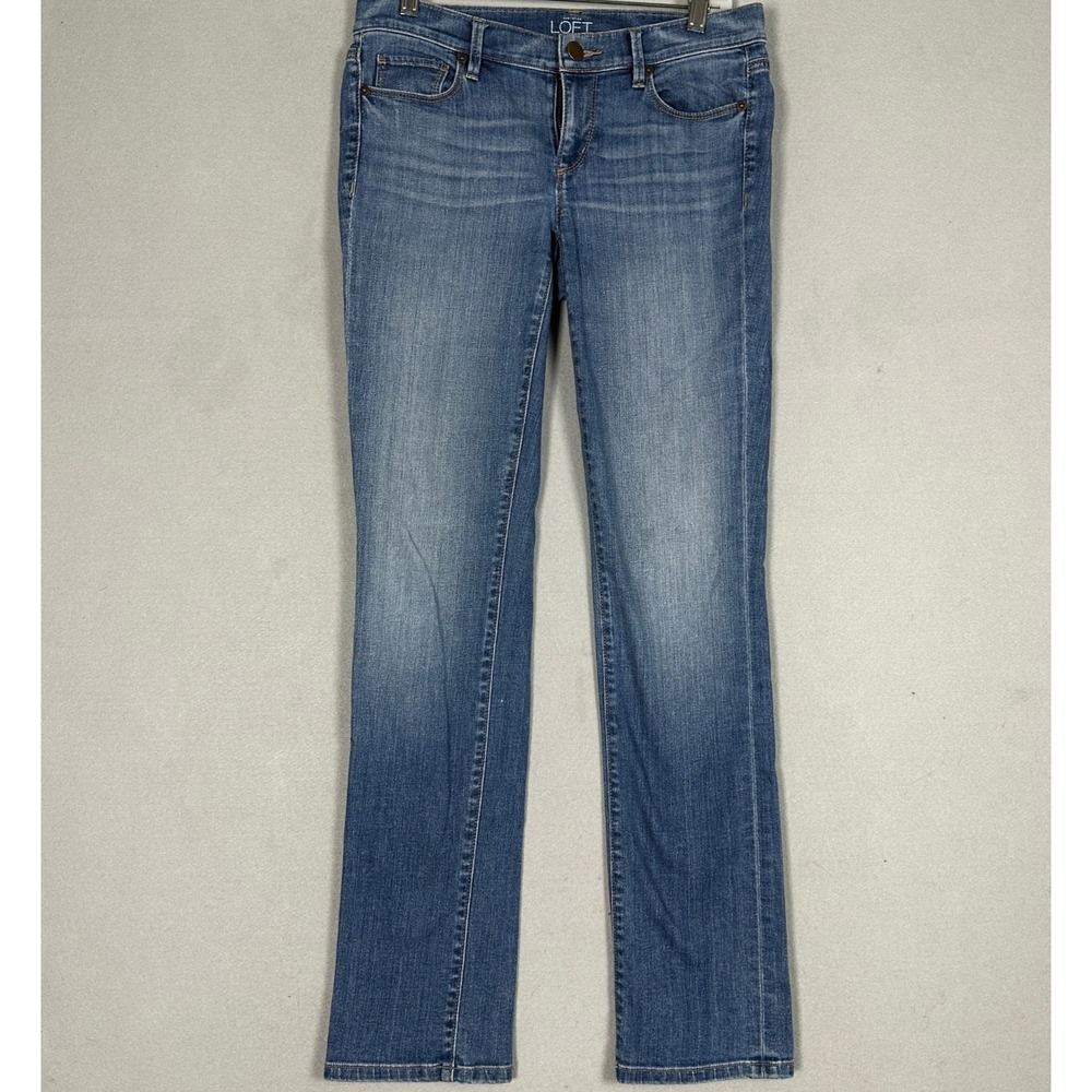 LOFT Jeans Women 27-4 Modern Straight Blue Distressed Whiskering Denim Pants EUC